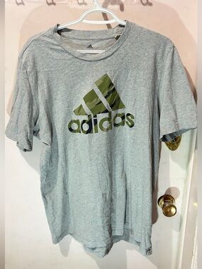 adidas Light Gray Tee with Olive Camo Logo